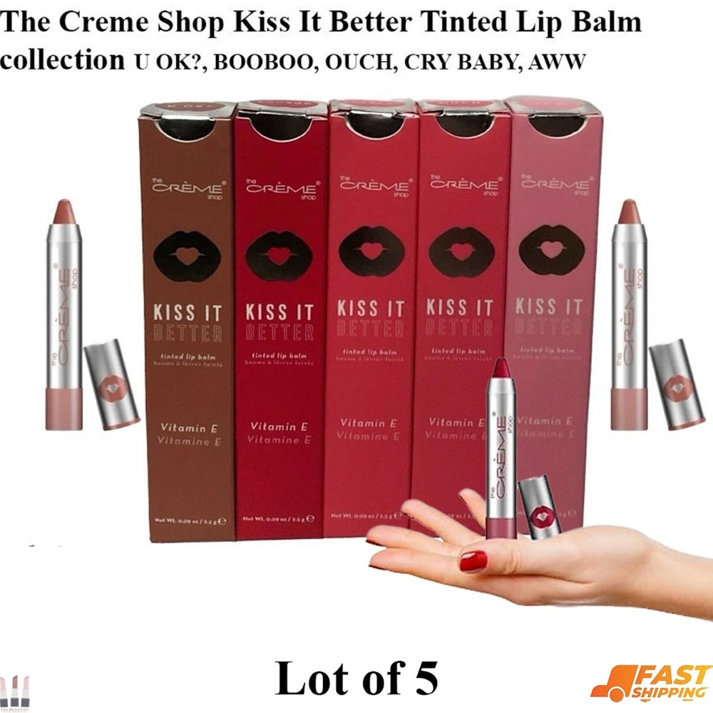 The Creme Shop Kiss It Better Tinted Lip Balm - Red & Brown Shades (Lot of 5)